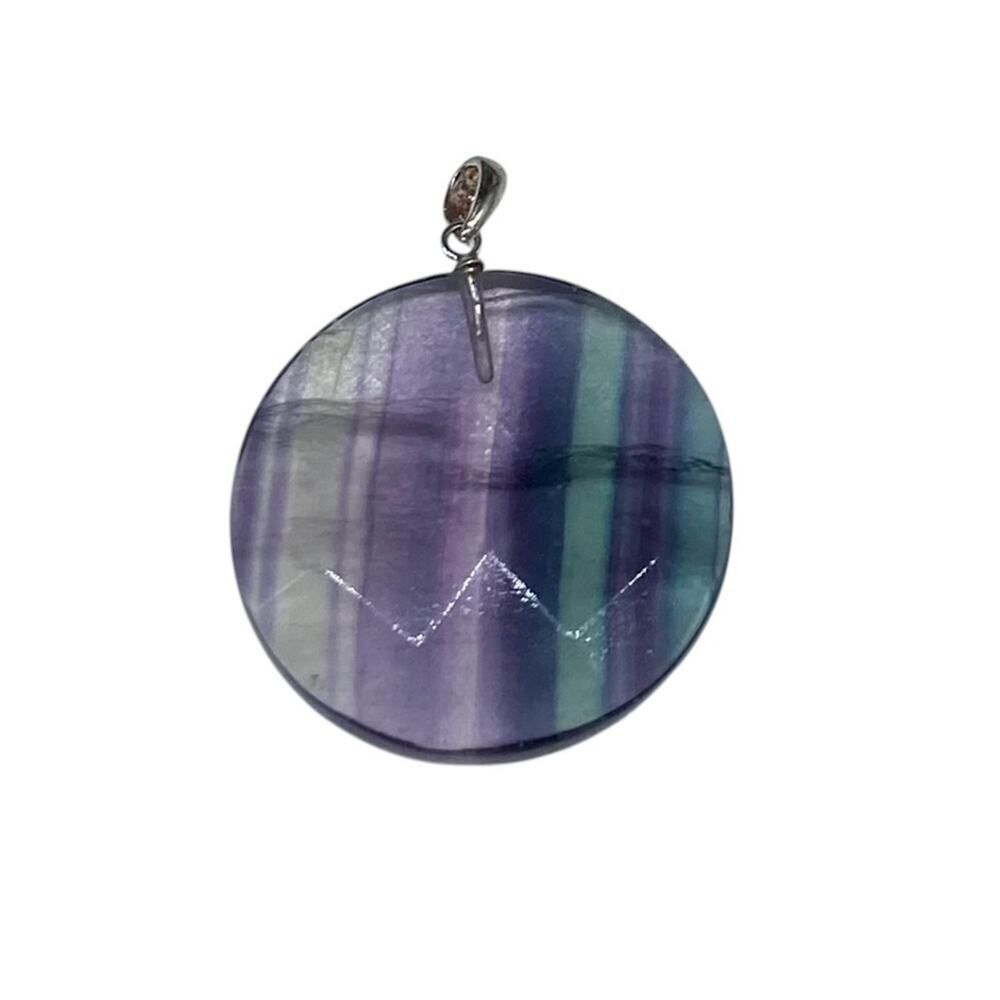 Fluorite Necklace Pendant Sterling Silver 925 Natural Stone Crystal Purple - Picture 3 of 6